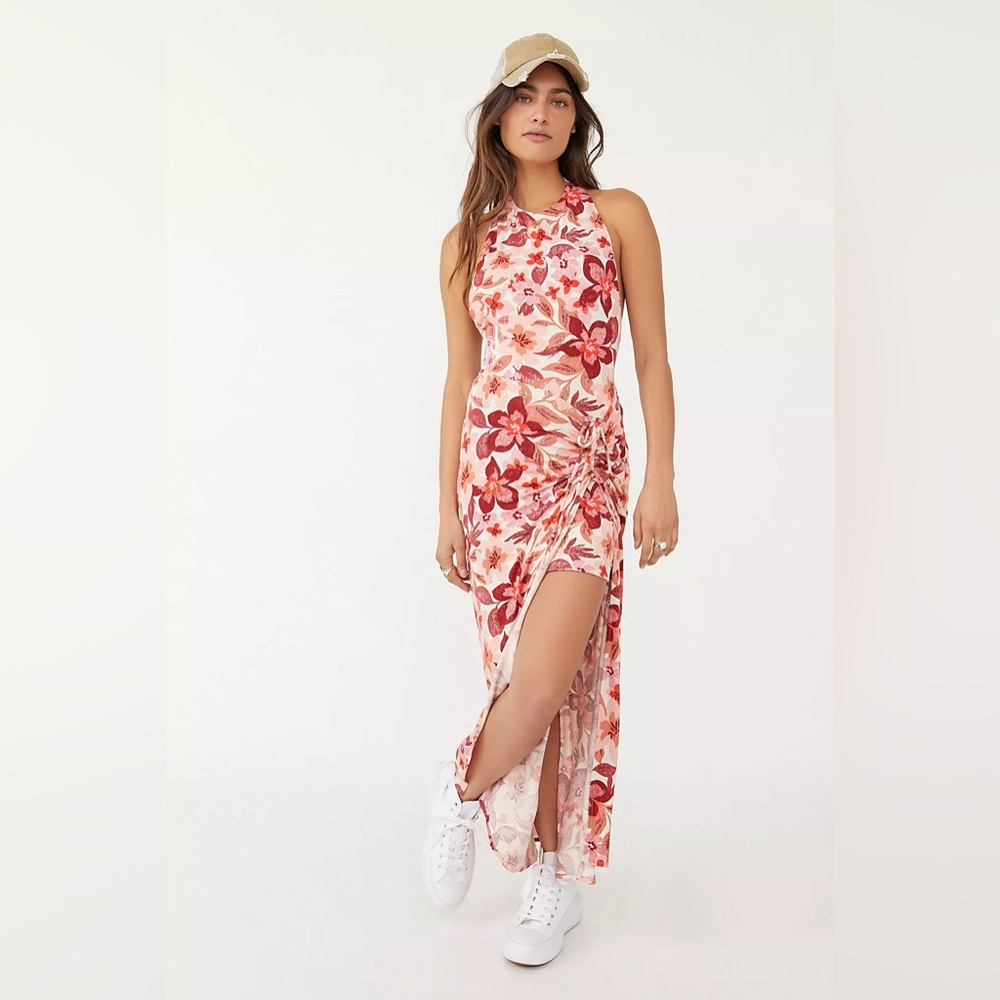 Free People Mimi Maxi Dress Dopamine Floral Summer Sexy Open Racer Back Large
